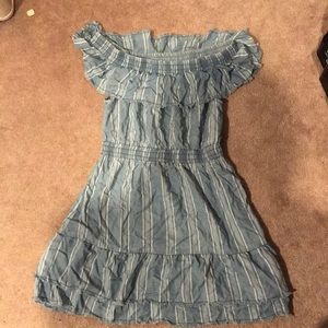 Off the shoulder blue/ white striped dress